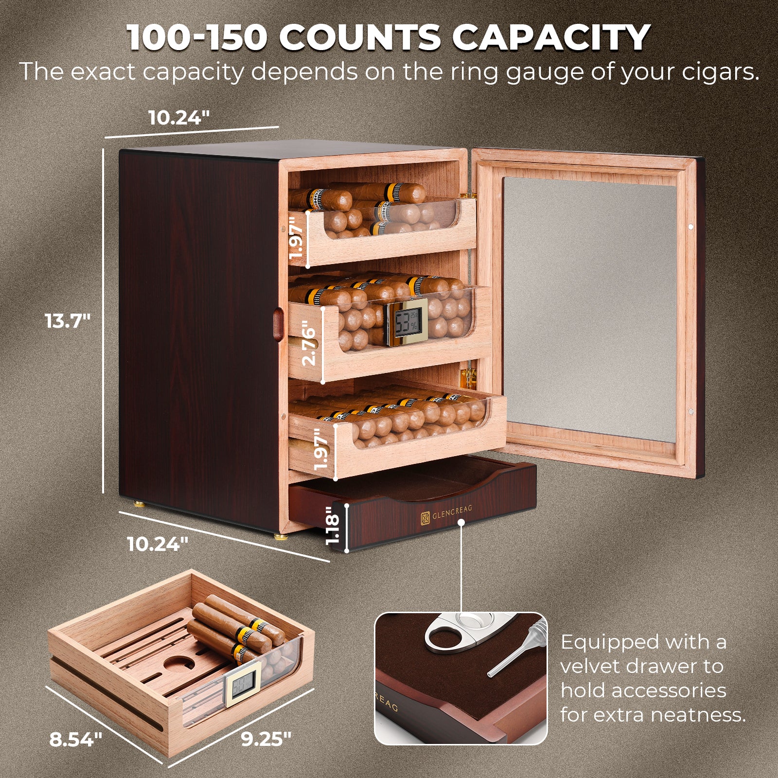 MET-1031 Classic Cigar Humidor Cabinet, 150 Counts - Image 3