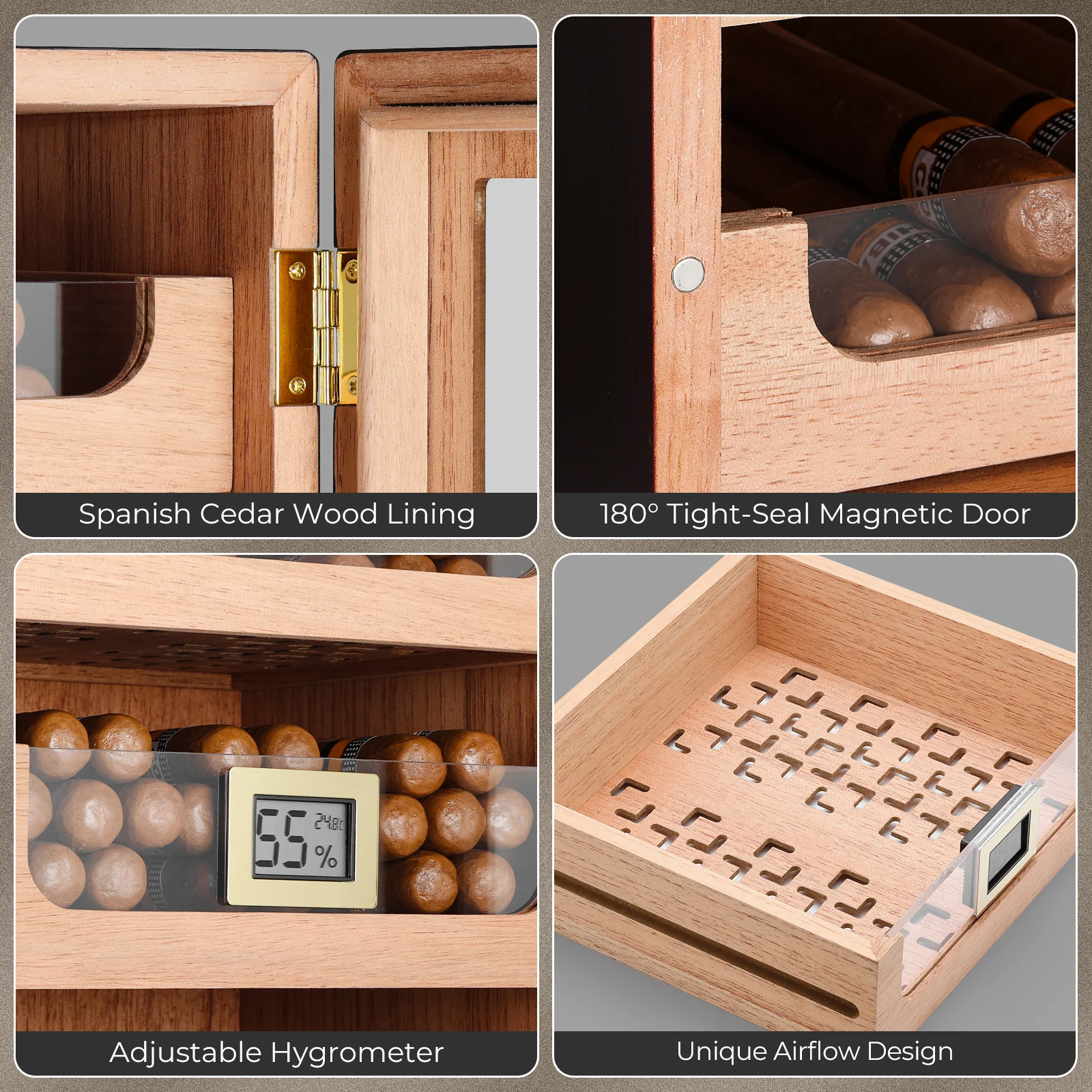 MET-1031 Classic Cigar Humidor Cabinet, 150 Counts - Image 4