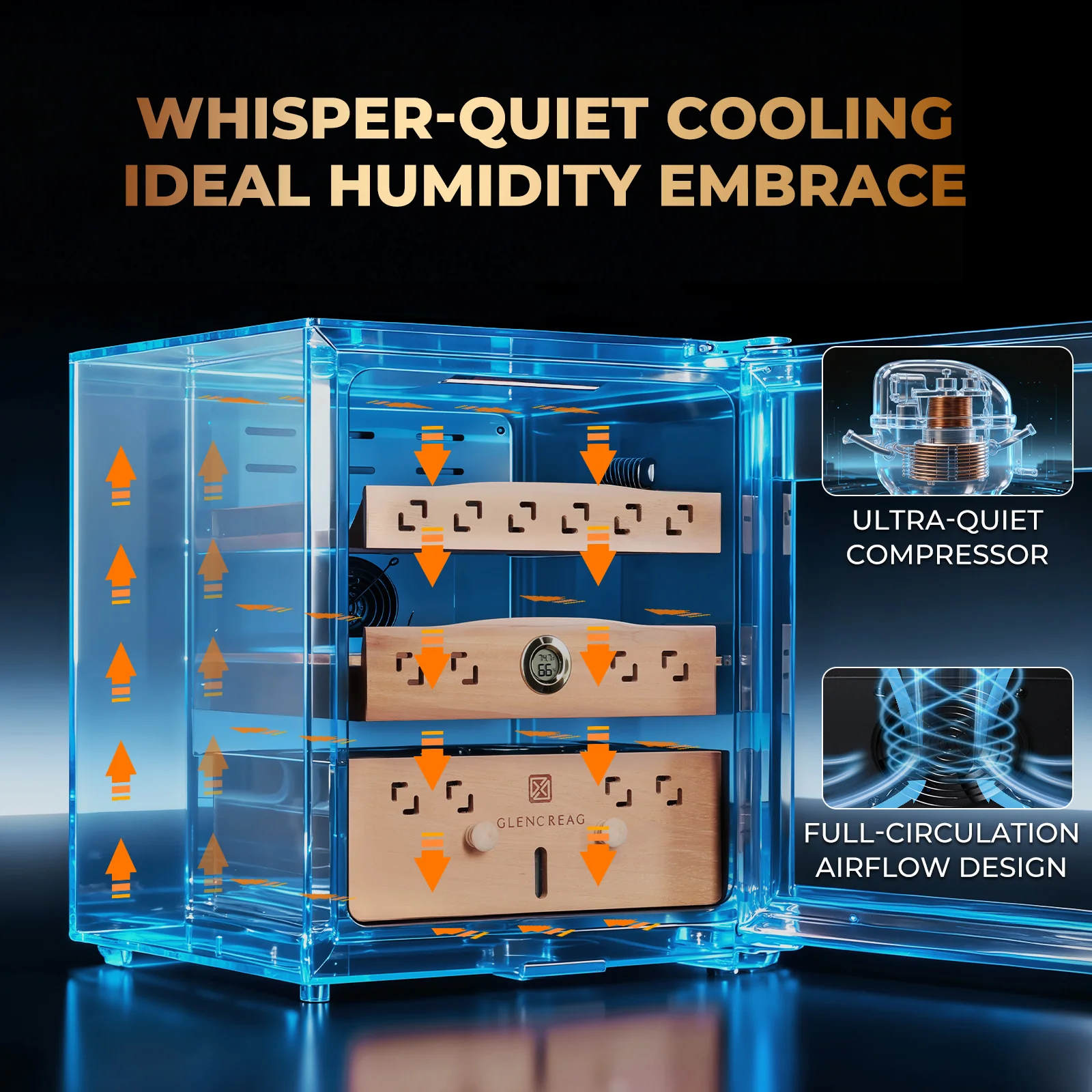 CM50D Electric Cigar Humidor Cabinet with Compressor Cooling, 500 Counts - Image 3