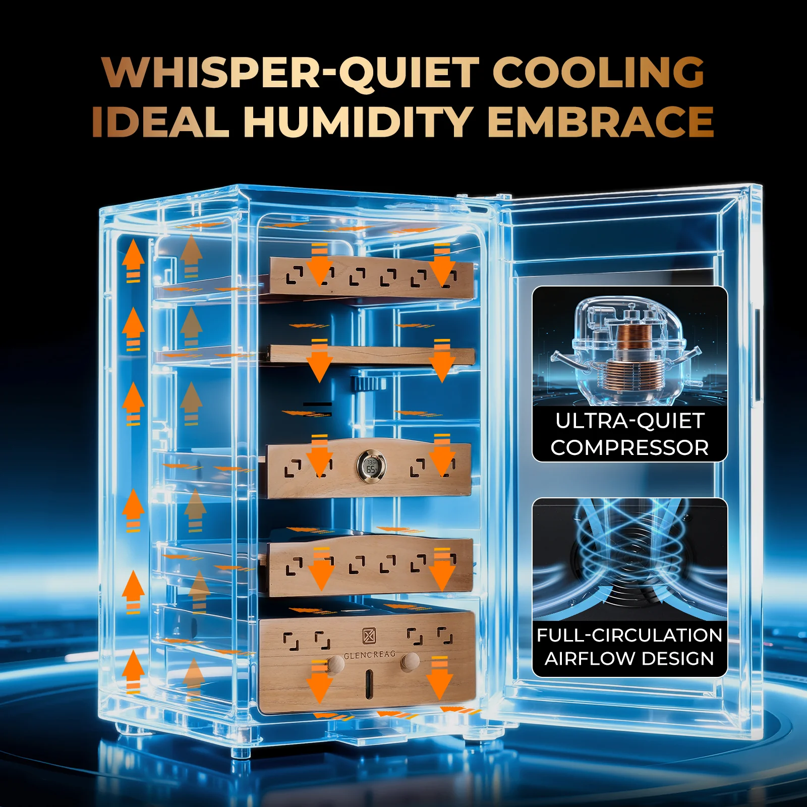 CM80D Electric Cigar Humidor Cabinet with Compressor Cooling, 900 Counts - Image 3