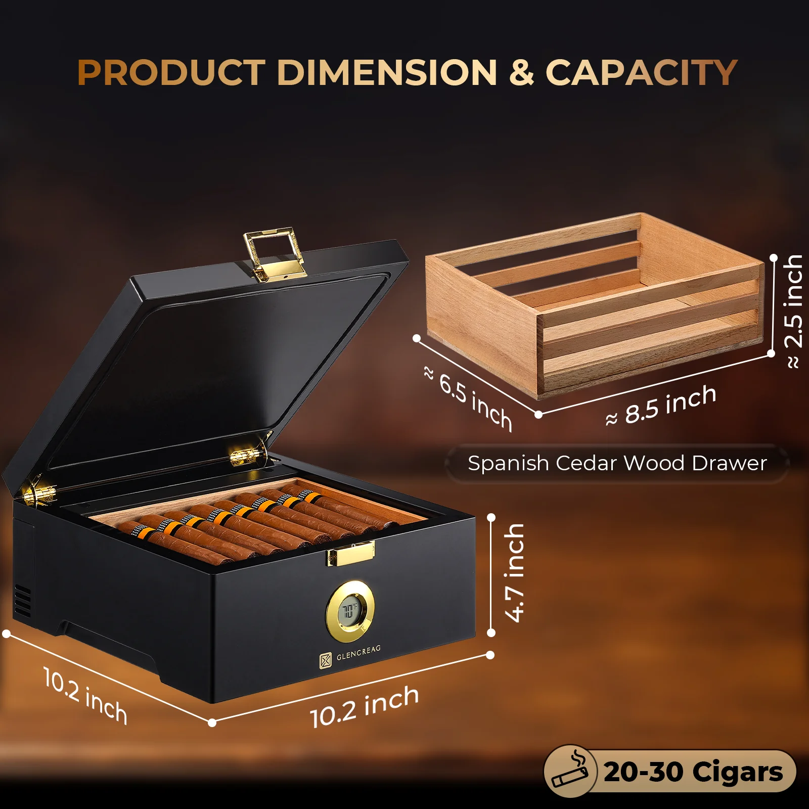 CC-3A-1 Electric Thermostatic Cigar Humidor Box, 30 Counts - Image 5