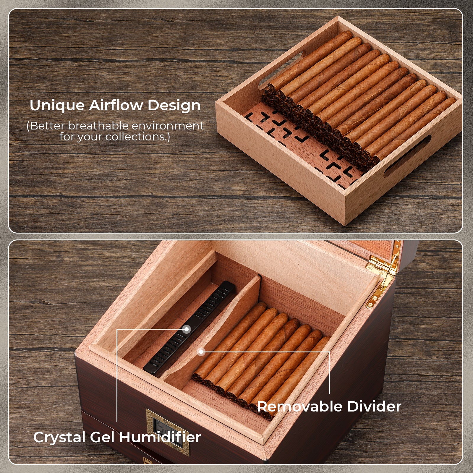 FT-2042 Classic Cigar Humidor Box, 85 Counts - Image 3