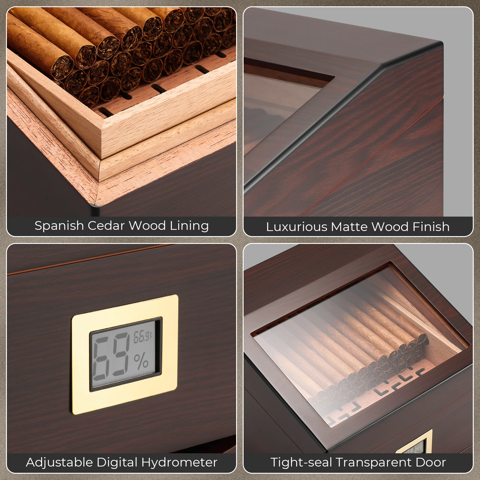 FT-2042 Classic Cigar Humidor Box, 85 Counts - Image 4