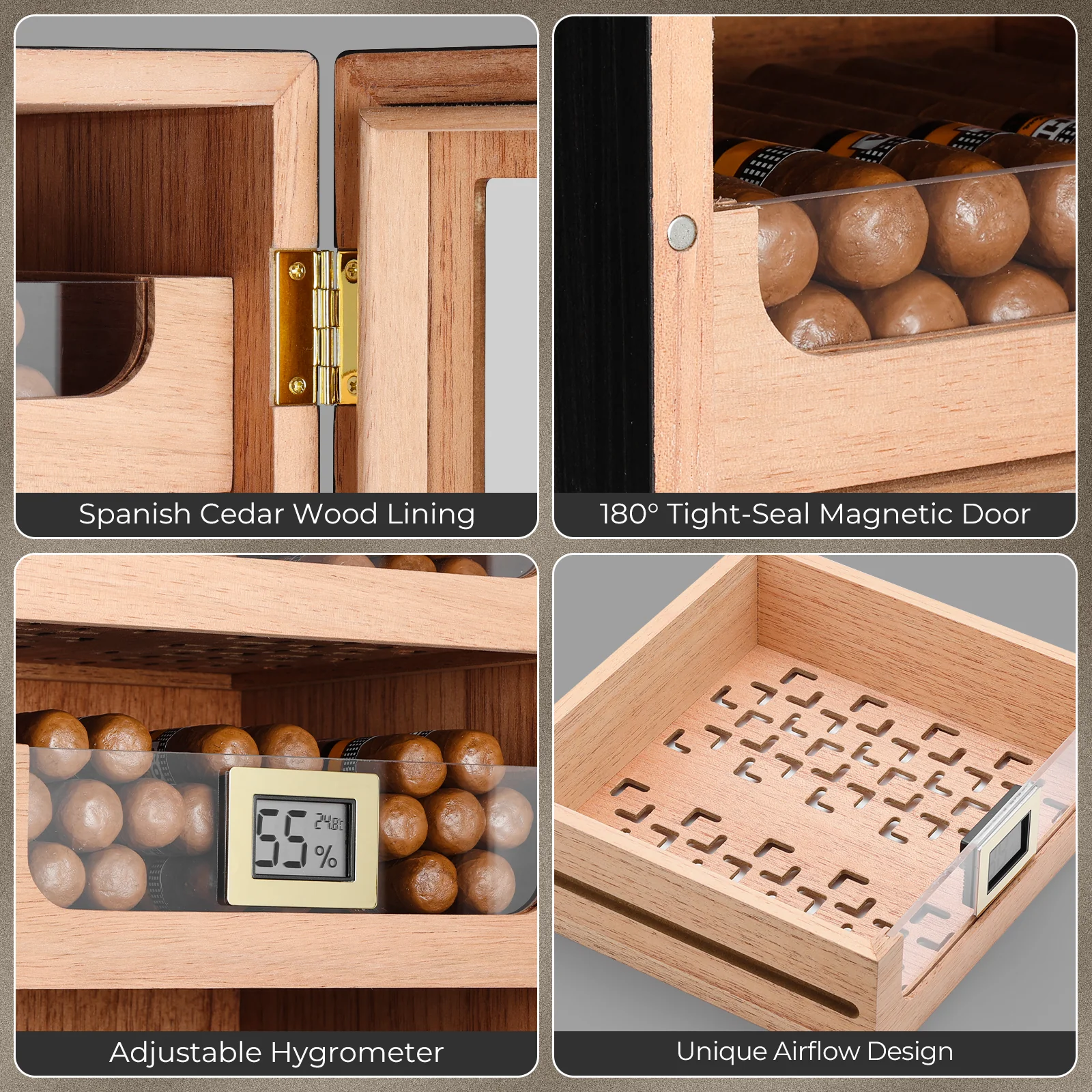 MET-1031 Classic Cigar Humidor Cabinet, 150 Counts (Ebony) - Image 4