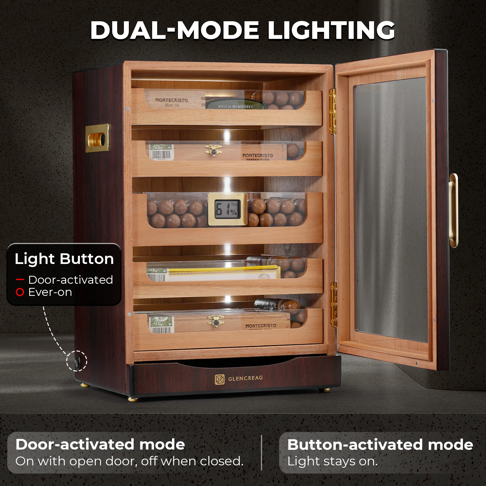MET-1031PM LED Cigar Humidor Cabinet, 250 Counts - Image 3