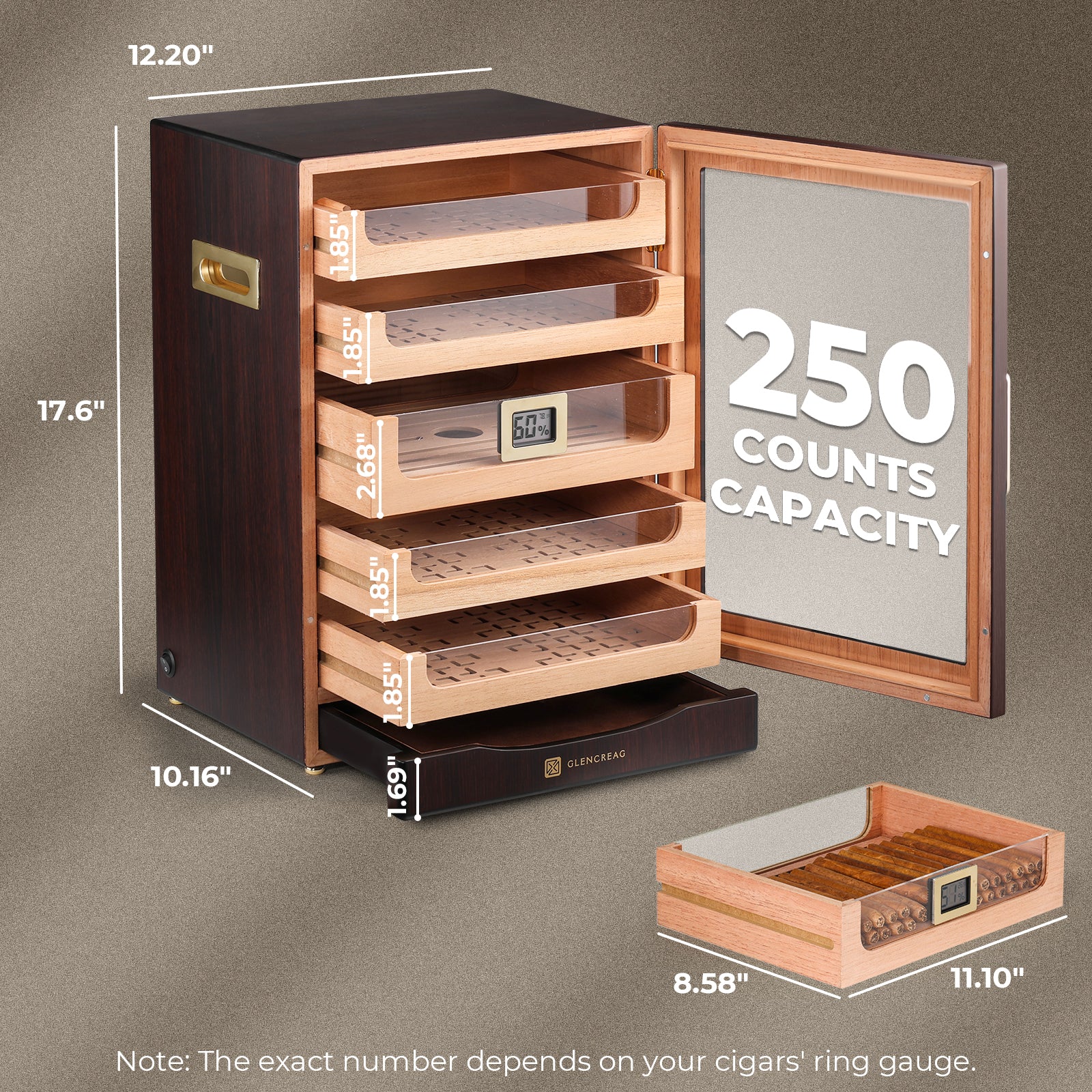 MET-1031PM LED Cigar Humidor Cabinet, 250 Counts - Image 4