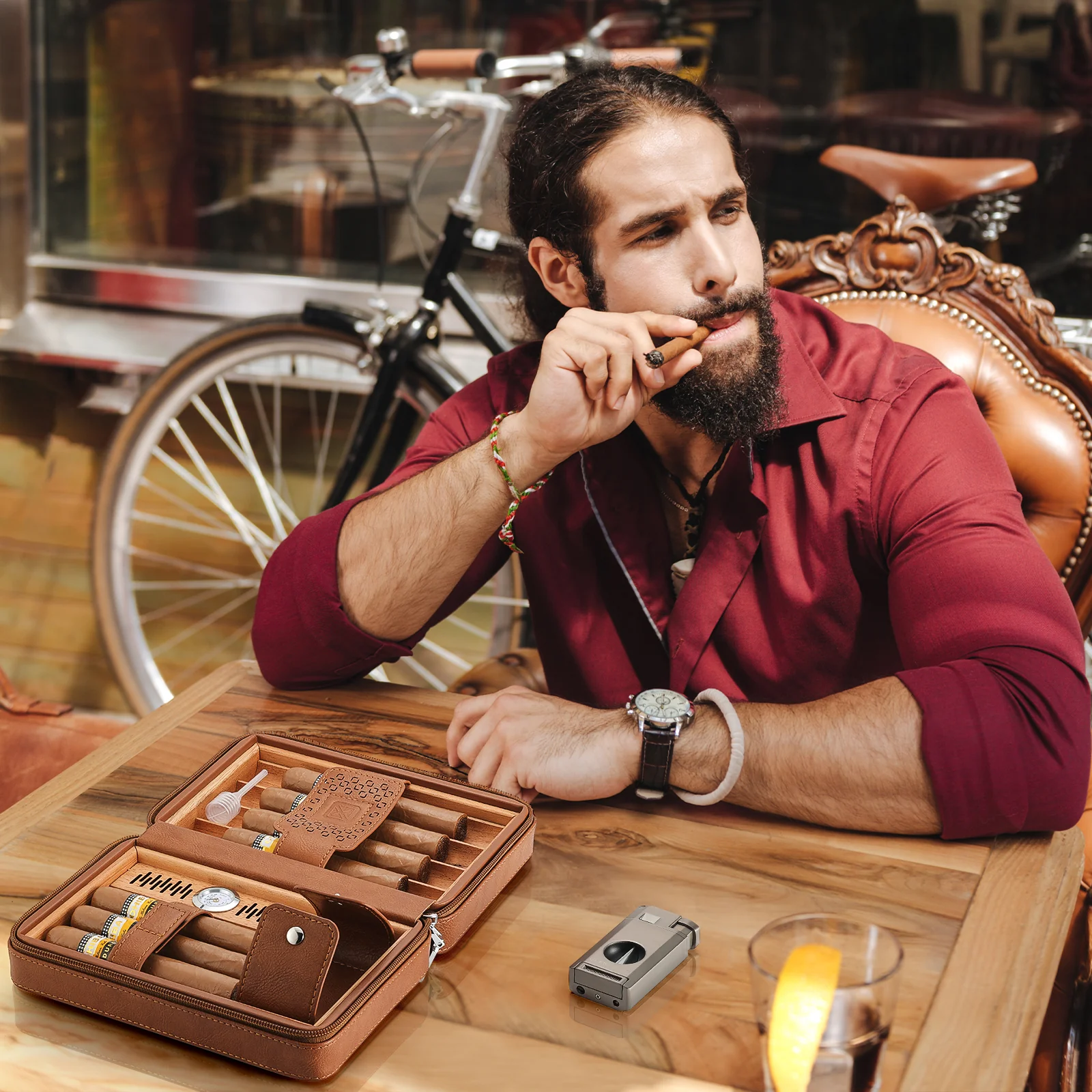 PR-5041 Portable Travel Cigar Humidor Case, 7 Cigars - Image 6